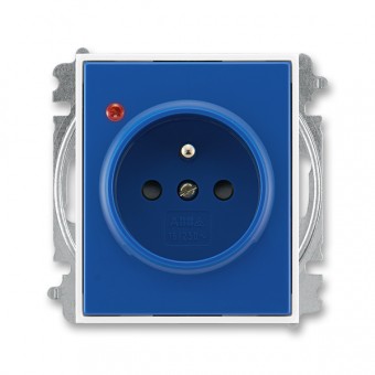 5599E-A02357 14  Zásuvka jednonásobná s ochranným kolíkem, s clonkami, s ochranou před přepětím, modrá / bílá